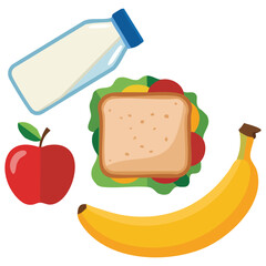 Brown paper lunch bag with juice apple sandwich recycle vector
