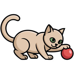 Playful kitten with ball pet vector illustration on white background