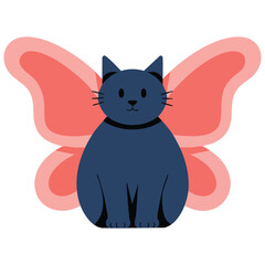 Angel wing cat sitting and waiting calmly vector illustration