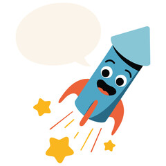 Cartoon firework explosion with speech bubble element isolated vector illustration on white background