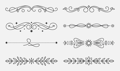 Calligraphy Filigree Line Dividers, Vintage Flourish Scrolls, Elegant Ornate Page Separators for Wedding Invitations and Classic Header Designs