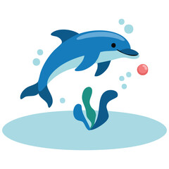Cartoon standing dolphin fun character on white background isolated vector illustration on white background