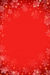 クリスマス　雪の結晶　素材　キラキラ　飾り　枠　キャンペーン　ギフト　華やか　おしゃれ　豪華　抽象的　高級感　縦長　Red Christmas frame background.Glittering snowflakes and stars.
