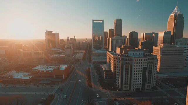 Sunrise over the city skyline of Riyadh, Saudi Arabia, showcasing modern architecture.