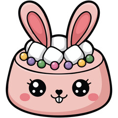 Bunny rabbit cake with sweet toppings for celebration isolated vector illustration on white background