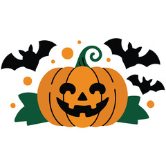 Halloween jack o lantern cute holiday character flat style isolated vector illustration on white background