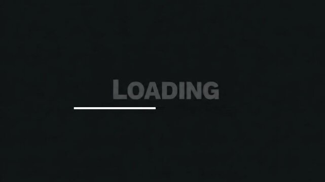 Animated text loading indicator on dark background for digital interface