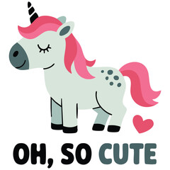 Cute unicorn print with little flowers and hand lettering isolated vector illustration on white background