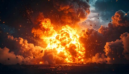 Spectacular cinematic explosion with billowing fireballs against a dark sky