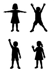 silhouettes of children playing happy