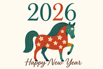 Celebrate the Year of the Horse 2026 with this whimsical illustration for a festive greeting or cheerful new year design