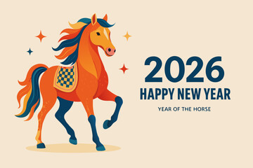 Celebrate 2026 Year of the Horse with this festive illustration, a vibrant and auspicious design for Chinese New Year greetings