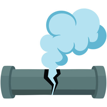 Broken pipes with steam leak plumbing problem isolated vector illustration on white background