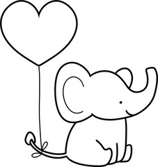 Cute cartoon elephant holding hearts for a valentine's day design