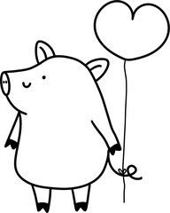 Cute cartoon animal illustration vector coloring alphabet book for kids with pig art drawing and happy, funny baby character design