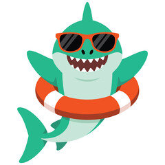 Obraz premium Funny shark wearing sunglasses cool marine predator isolated vector illustration on white
