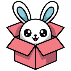 Easter bunny in box cartoon animal character isolated vector illustration on white background
