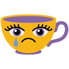 Yellow crying emoticon cup sad expression isolated vector illustration on white