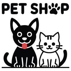 Pet shop icon with dog cat animals and paw print isolated vector illustration