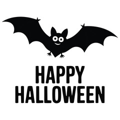 Cute bat character Happy Halloween card isolated vector illustration on white background