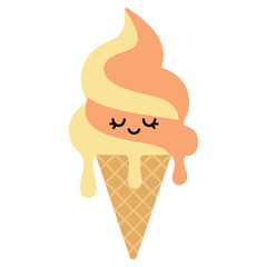 Sweet ice cream tattoo style character sticker isolated vector illustration on white