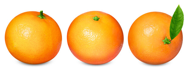Fresh tangerines isolated on white, set. Citrus fruit