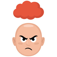 Stressed man head with fire burnout emotion isolated vector illustration on white