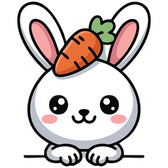 Easter cute rabbit with carrot vector icon isolated vector illustration on white