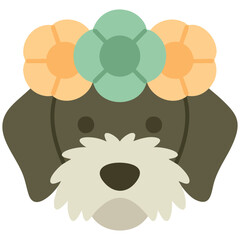 Party animal dog face with celebration headband and fun pipe isolated vector illustration on white background