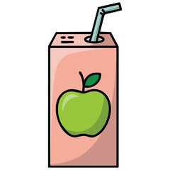 Children drink box with drinking straw juice package isolated vector illustration on white background