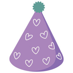 Celebration party cone hat with heart decorations isolated vector illustration on white background