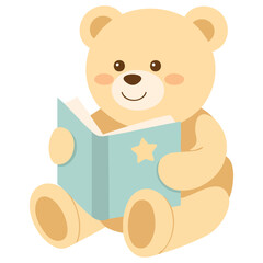 Bear character reading book education learning isolated vector illustration on white background