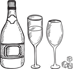 Doodle of Wine bottle and glass with wine, vector illustration