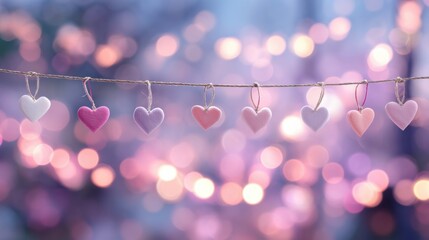 Colorful Heart-Shaped Bokeh Lights Create a Dreamy Backdrop for Heartfelt Messages on a Pastel Evening