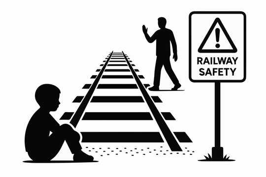 Railway Safety Awareness Silhouette Vector