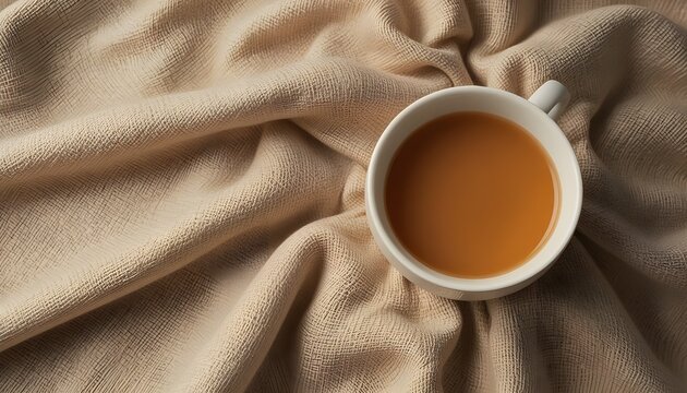 Minimal beige teacup on a warm textured cloth
