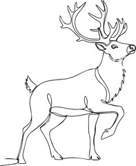 Wild animal deer with antlers is dynamic silhouette in simple linear style. Elegance logo editable stroke. Doodle vector illustration with background