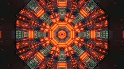 Seamless tunnel video loop showing glowing orange lights and geometric patterns in a dynamic motion background - Powered by Adobe