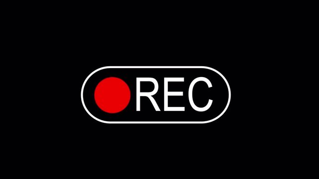 Camera recording screen interface with rec indicator record icon, record button. 4k video