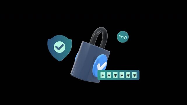 Looping Animation Of A Padlock Symbolizing Cybersecurity, Data Protection, And Digital Security. Ideal For Online Security, Network Protection, And Information Safety Projects. With Alpha Channel.