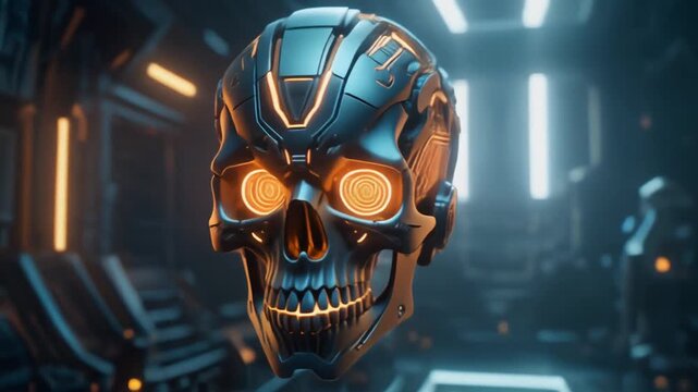Mechanical cyber skull with glowing circuitry