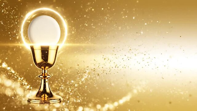 Corpus Christi, Eucharist host glowing with soft halo, chalice shimmering