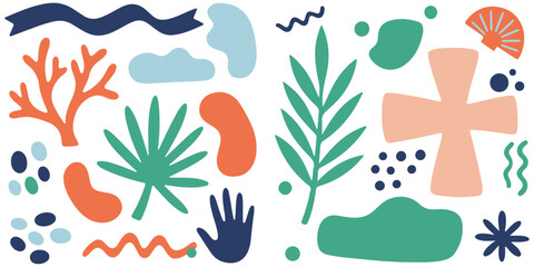 Abstract patterns in retro-modern style with botanical illustration. Matisse's drawing aesthetics