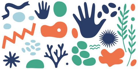 Abstract patterns in retro-modern style with botanical illustration. Matisse's drawing aesthetics