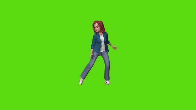 3d cartoon business woman character is dancing, 3d render