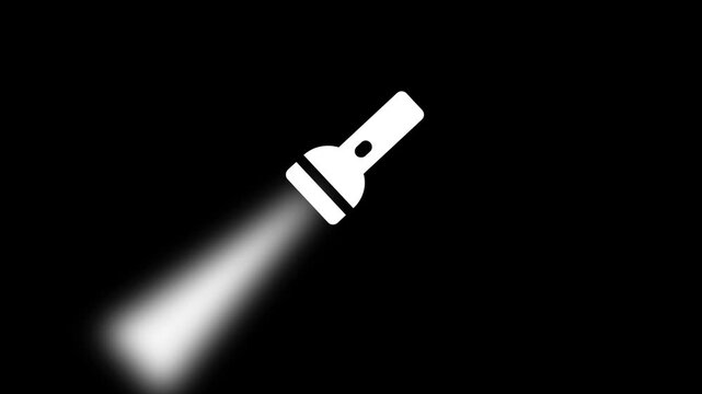 White Flashlight Icon Emitting a Beam of Light on a Black Background image photo