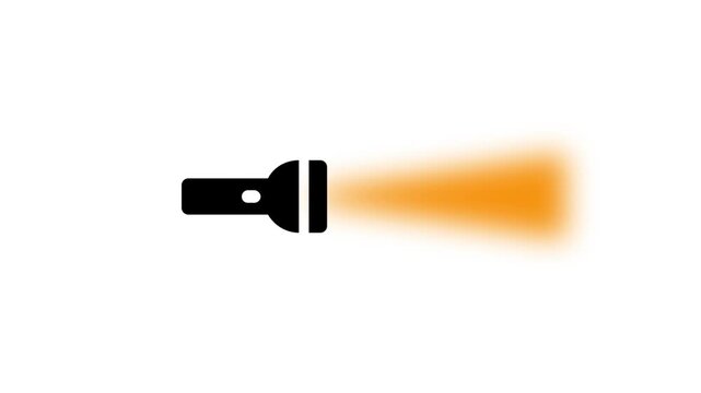 Black Flashlight Icon Emitting an Orange Beam of Light on a White Background image photo