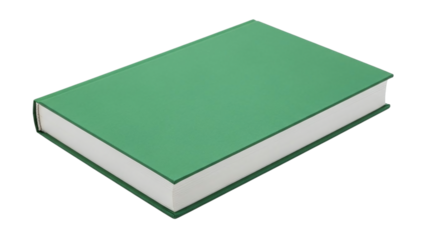 A simple green hardcover book with a blank cover, perfect for representing education, learning, or storytelling, isolated on transparent background