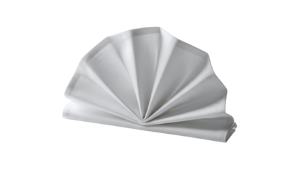 A pristine white fabric napkin, meticulously folded into a fan shape, perfect for upscale dining and elegant events, isolated on transparent background