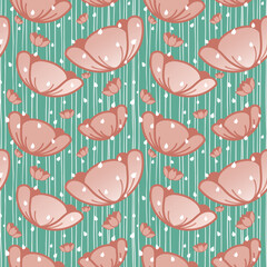 Teal and Pink Stylized Floral Seamless Pattern
